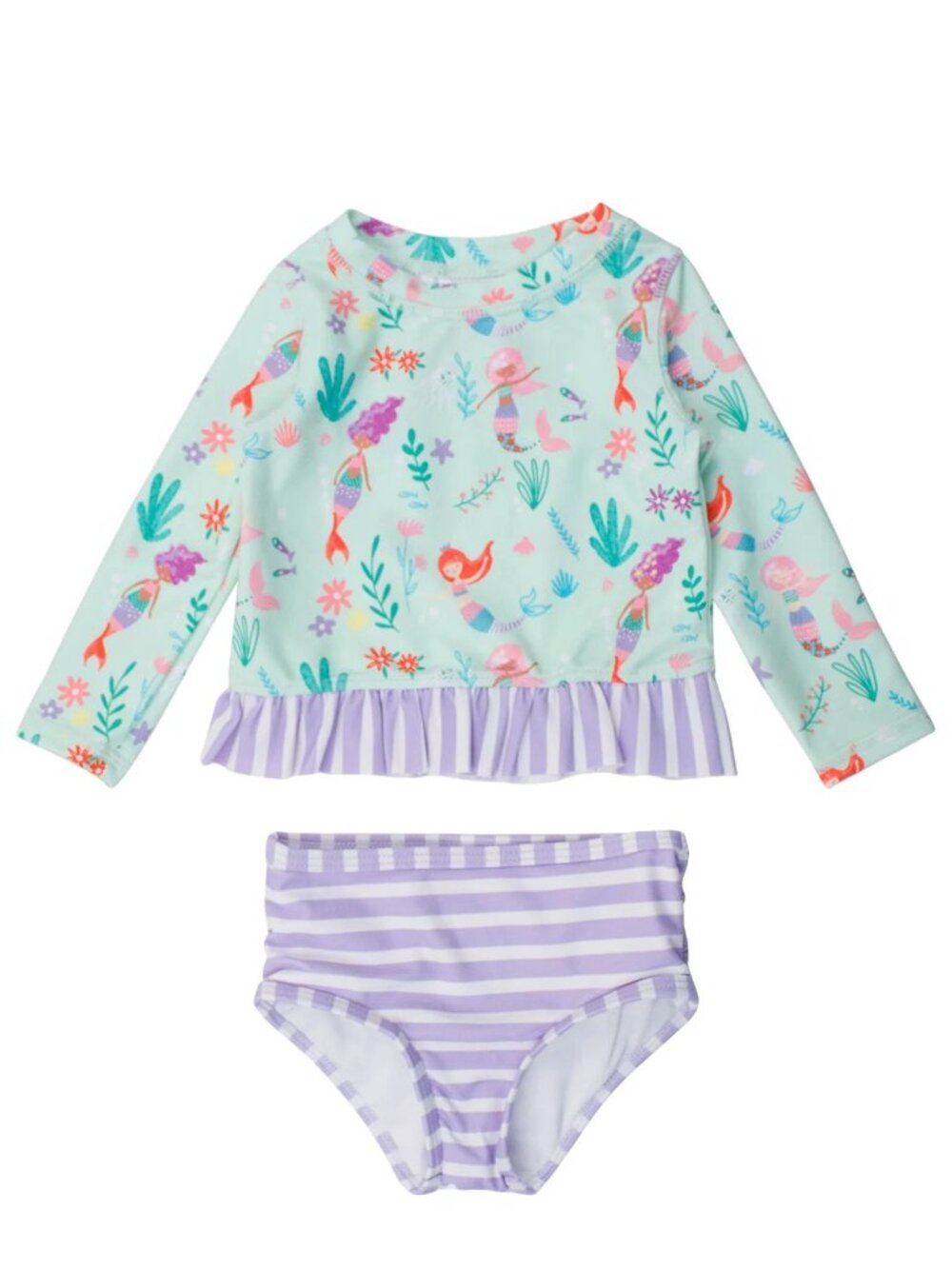 RuffleButts Girls Mermaid Princess Long Sleeve Rash Guard Bikini – Size 2T – NWT